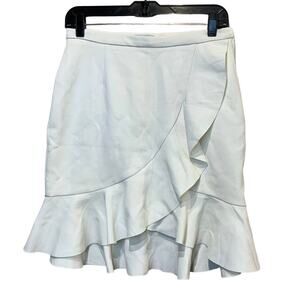 H&M Size 8 Ivory Short Ruffle Polyester Blend Side Zip Body Con Layered Skirt